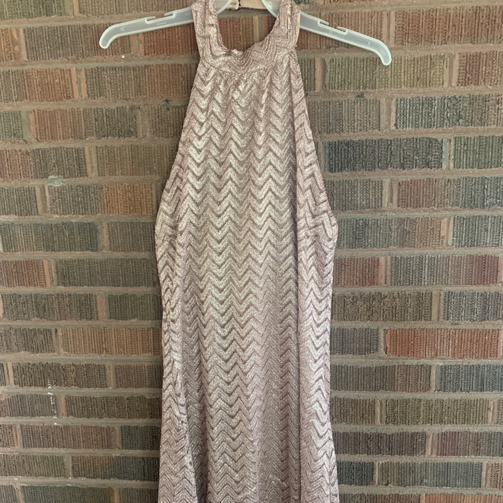(NEVER WORN) VENUS Metallic Chevron Halter Maxi Dress